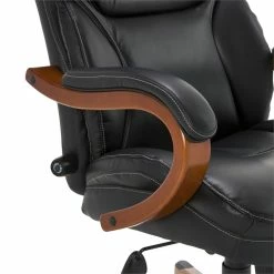 New 👍 Serta At Home Serta Conway Big And Tall Executive Office Chair With Wood Accents Black 🥰 -Deals Writing Desks Store 2404193 22 L