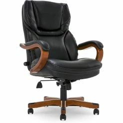 New 👍 Serta At Home Serta Conway Big And Tall Executive Office Chair With Wood Accents Black 🥰 -Deals Writing Desks Store 2404193 28 L