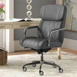 Coupon ⌛ La-Z-Boy Office La-Z-Boy Sutherland Modern Faux Leather Gray Leather Executive Office Chair Grey 👏 -Deals Writing Desks Store 2404202 18 L