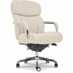 Budget 🎁 La-Z-Boy Office La-Z-Boy Sutherland Quilted Leather Executive Office Chair Ivory White 😀 -Deals Writing Desks Store 2404203 26 L