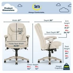 Brand new 😍 Serta At Home Serta Ergonomic Executive Office Chair With Back In Motion Technology Ivory ⌛ -Deals Writing Desks Store 2404205 7 L