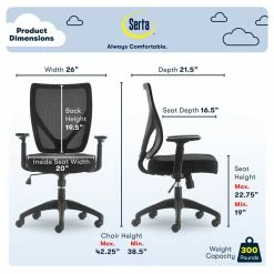 New 😀 Serta At Home Serta Production Mesh Office Chair With Nylon Base Black 😍 -Deals Writing Desks Store 2404207 16 L