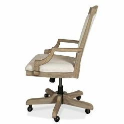 Discount ⭐ Riverside Furniture Myra Wood Coastal Upholstered Office Swivel Chair In Natural ⭐ -Deals Writing Desks Store 2417262 3 L
