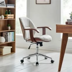 Coupon ❤️ New Pacific Direct Samuel 21" Fabric Bamboo Office Chair With Armrest In Beige 👏 -Deals Writing Desks Store 2422823 1 L