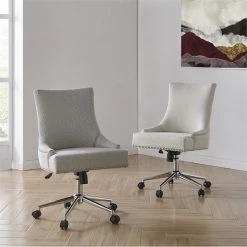 Brand new 🥰 New Pacific Direct Charlotte 23" Wood And Fabric Office Chair In Beige/Cream 😀 -Deals Writing Desks Store 2422838 7 L