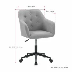 New ⌛ CorLiving Marlowe Fabric Upholstered Button Tufted Task Chair In Light Gray 👍 -Deals Writing Desks Store 2423246 4 L