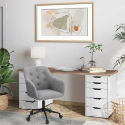 New ⌛ CorLiving Marlowe Fabric Upholstered Button Tufted Task Chair In Light Gray 👍 -Deals Writing Desks Store 2423246 5 L