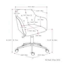 Deals 🔥 CorLiving Marlowe Fabric Upholstered Button Tufted Task Chair In Light Blue 🔥 -Deals Writing Desks Store 2423247 3 L