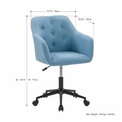 Deals 🔥 CorLiving Marlowe Fabric Upholstered Button Tufted Task Chair In Light Blue 🔥 -Deals Writing Desks Store 2423247 4 L
