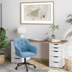 Deals 🔥 CorLiving Marlowe Fabric Upholstered Button Tufted Task Chair In Light Blue 🔥 -Deals Writing Desks Store 2423247 5 L