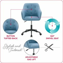 Deals 🔥 CorLiving Marlowe Fabric Upholstered Button Tufted Task Chair In Light Blue 🔥 -Deals Writing Desks Store 2423247 6 L