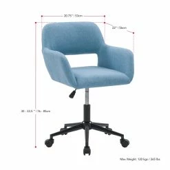 Outlet ✔️ CorLiving Marlowe Fabric Upholstered Task Chair In Light Blue 😍 -Deals Writing Desks Store 2423249 4 L