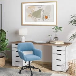 Outlet ✔️ CorLiving Marlowe Fabric Upholstered Task Chair In Light Blue 😍 -Deals Writing Desks Store 2423249 5 L