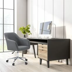 Top 10 😀 CorLiving Marlowe Fabric Upholstered Chrome Base Task Chair In Gray 🎉 -Deals Writing Desks Store 2423250 5 L