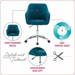 Outlet 🥰 CorLiving Marlowe Fabric Upholstered Chrome Base Task Chair In Dark Blue 😍 -Deals Writing Desks Store 2423251 6 L