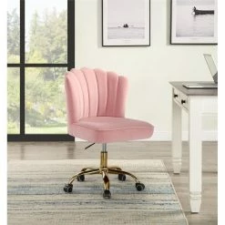 Cheap 💯 ACME Furniture ACME Moyle Velvet Upholstered Armless Office Chair In Rose Quartz And Gold 🌟 -Deals Writing Desks Store 2432340 2 L