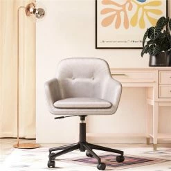 Budget 😍 Dorel Asia CosmoLiving Westerleigh Office Task Chair In Light Gray Velvet ⌛ -Deals Writing Desks Store 2432396 1 L