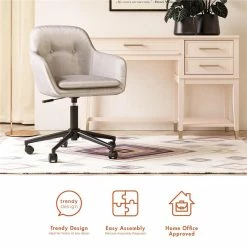 Budget 😍 Dorel Asia CosmoLiving Westerleigh Office Task Chair In Light Gray Velvet ⌛ -Deals Writing Desks Store 2432396 7 L