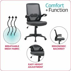 Best Pirce 😉 CorLiving Workspace High Fabric Mesh Back Office Chair In Gray 🥰 -Deals Writing Desks Store 2433385 7 L
