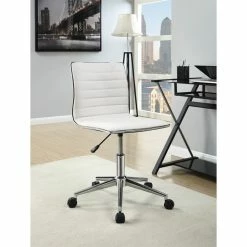 Promo ✔️ Scranton & Co Sleek Adjustable Office Chair In Cream And Chrome 🎁 -Deals Writing Desks Store 2437001 1 L