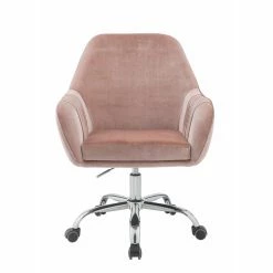 Deals 🤩 Scranton & Co Contemporary Office Chair In Dusky Rose Velvet 🧨 -Deals Writing Desks Store 2437055 2 L