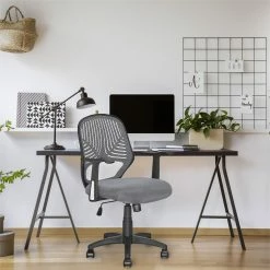 Cheapest 🤩 Scranton & Co Contemporary Gray Mesh Fabric Office Chair 🎉 -Deals Writing Desks Store 2437069 9 L