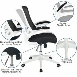 Buy 🧨 Scranton & Co Mid Back Mesh Office Swivel Chair In Black And White 🔔 -Deals Writing Desks Store 2437138 4 L