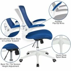 Flash Sale 😀 Scranton & Co Mid Back Mesh Office Swivel Chair In Blue And White ⌛ -Deals Writing Desks Store 2437139 4 L