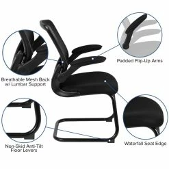 Buy 🔔 Scranton & Co Contemporary Mesh Sled Base Office Chair In Black 🤩 -Deals Writing Desks Store 2437145 4 L