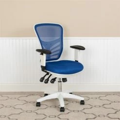 Cheapest 🥰 Scranton & Co Mid Back Executive Mesh Office Swivel Chair In Blue And White 🔥 -Deals Writing Desks Store 2437154 1 L
