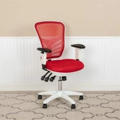 New ✔️ Scranton & Co Mid Back Executive Mesh Office Swivel Chair In Red And White 👍 -Deals Writing Desks Store 2437156 1 L