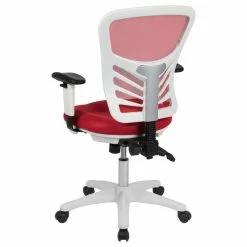 New ✔️ Scranton & Co Mid Back Executive Mesh Office Swivel Chair In Red And White 👍 -Deals Writing Desks Store 2437156 11 L