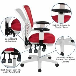New ✔️ Scranton & Co Mid Back Executive Mesh Office Swivel Chair In Red And White 👍 -Deals Writing Desks Store 2437156 7 L