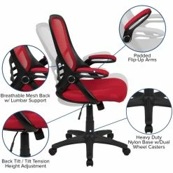 Wholesale ❤️ Scranton & Co High-Back Ergonomic Mesh Office Swivel Chair In Red 🛒 -Deals Writing Desks Store 2437163 7 L