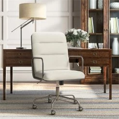 Budget 😀 Scranton & Co Modern Executive Fabric Desk Chair In Cream 👏 -Deals Writing Desks Store 2437191 6 L