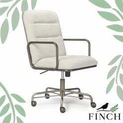 Budget 😀 Scranton & Co Modern Executive Fabric Desk Chair In Cream 👏 -Deals Writing Desks Store 2437191 L