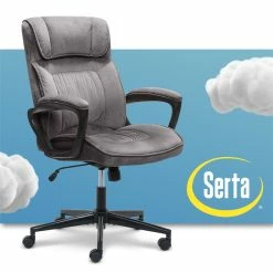 Buy 👍 Scranton & Co Executive Office Chair In Velvet Gray Microfiber Black Base ⌛ -Deals Writing Desks Store 2437968 20 L
