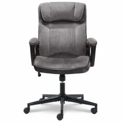 Buy 👍 Scranton & Co Executive Office Chair In Velvet Gray Microfiber Black Base ⌛ -Deals Writing Desks Store 2437968 29 L