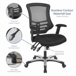 Outlet 👏 Scranton & Co Modern Mesh Adjustable Swivel Office Chair In Black ⌛ -Deals Writing Desks Store 2437990 5 L