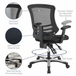 Outlet 👏 Scranton & Co Modern Mesh Adjustable Swivel Office Chair In Black ⌛ -Deals Writing Desks Store 2437990 6 L