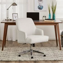 Cheap 💯 Scranton & Co Modern Home Office Chair In Cozy Ivory White Fabric 🔔 -Deals Writing Desks Store 2438018 8 L