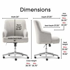 Cheap 💯 Scranton & Co Modern Home Office Chair In Cozy Ivory White Fabric 🔔 -Deals Writing Desks Store 2438018 9 L