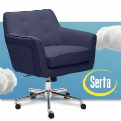 Discount 🔥 Scranton & Co Contemporary Home Office Chair Blue Twill Fabric 🌟 -Deals Writing Desks Store 2438023 12 L