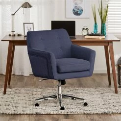 Discount 🔥 Scranton & Co Contemporary Home Office Chair Blue Twill Fabric 🌟 -Deals Writing Desks Store 2438023 13 L