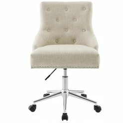 Discount 🎉 Scranton & Co Button Tufted Upholstered Swivel Office Chair In Beige 💯 -Deals Writing Desks Store 2438032 13 L