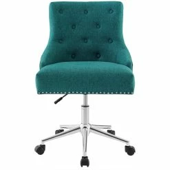 Outlet 🥰 Scranton & Co Button Tufted Upholstered Swivel Office Chair In Teal 🥰 -Deals Writing Desks Store 2438033 13 L