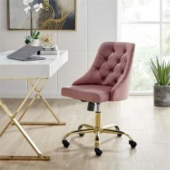 Discount 🔔 Scranton & Co Performance Velvet Tufted Office Swivel Chair In Gold And Rose 🛒 -Deals Writing Desks Store 2438053 1 L