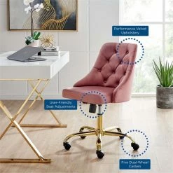 Discount 🔔 Scranton & Co Performance Velvet Tufted Office Swivel Chair In Gold And Rose 🛒 -Deals Writing Desks Store 2438053 8 L