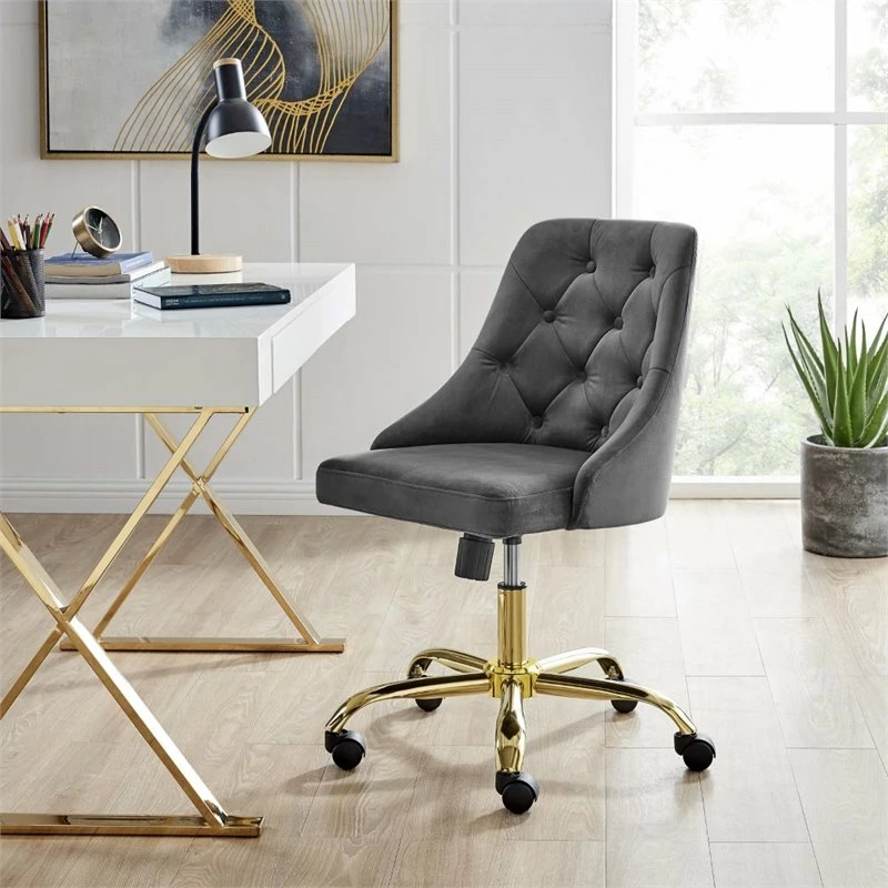 Budget 💯 Scranton & Co Performance Velvet Tufted Office Swivel Chair In Gold And Gray 🥰 4 Budget 💯 Scranton & Co Performance Velvet Tufted Office Swivel Chair In Gold And Gray 🥰 - Image 2