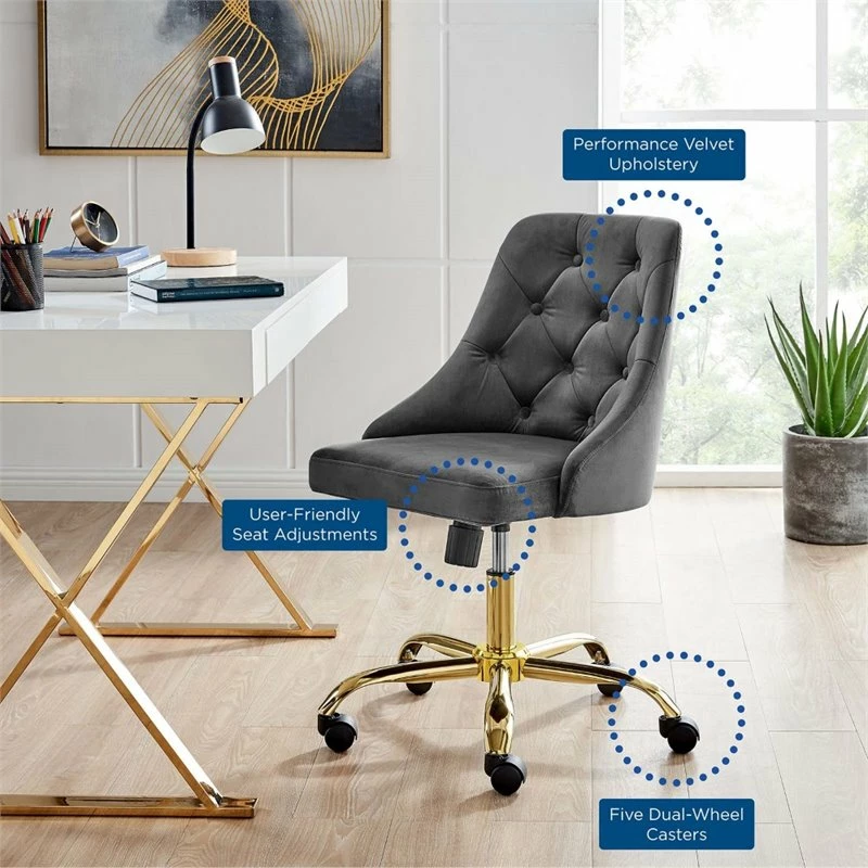 Budget 💯 Scranton & Co Performance Velvet Tufted Office Swivel Chair In Gold And Gray 🥰 11 Budget 💯 Scranton & Co Performance Velvet Tufted Office Swivel Chair In Gold And Gray 🥰 - Image 9